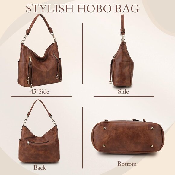 Trendy Brown Hobo Bag for Women - Perfect Gift with Roomy Interior & Pockets - Picture 7 of 7